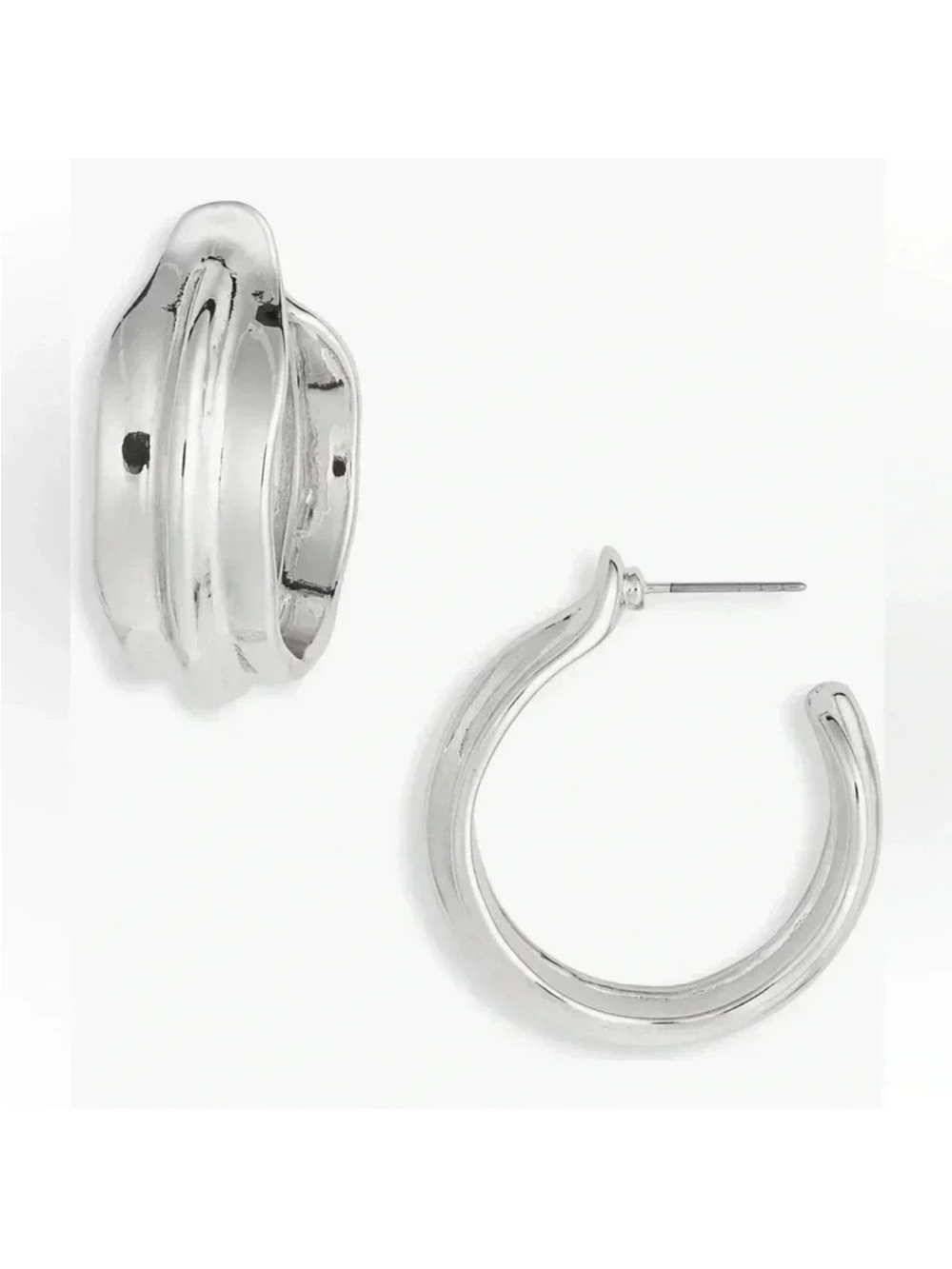 NORDSTROM RACK Wide Ripple Hoop Earrings in Silver NWT